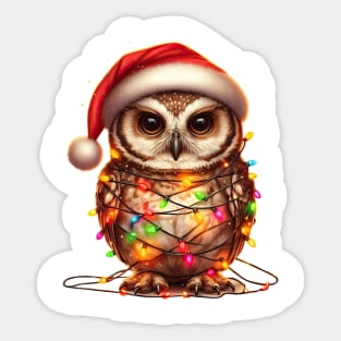 Owl Wrapped In Christmas Lights Sticker